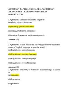 Second Language Acquisition Exam Past Paper