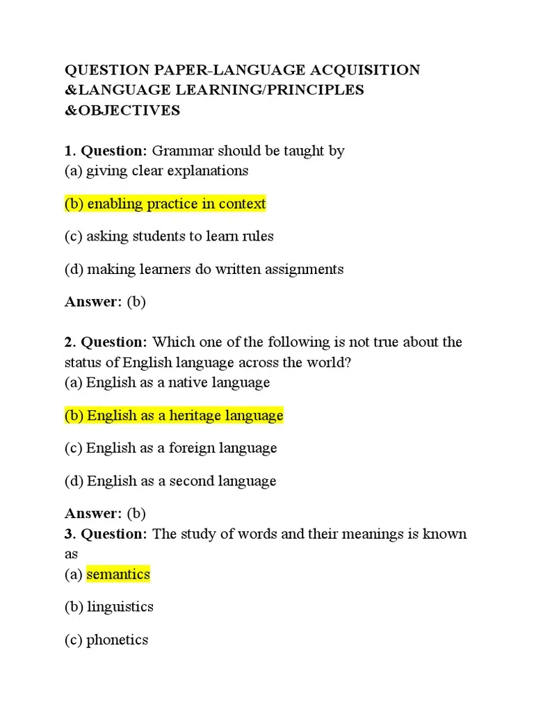 Second Language Acquisition Exam Past Paper