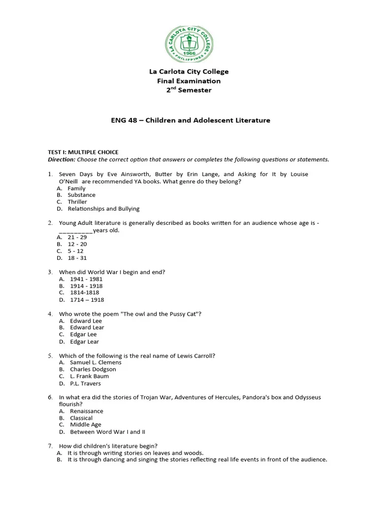 Download Children's Literature Exam Past Paper 5 Download Children's Literature Exam Past Paper Download Children's Literature Exam Past Paper