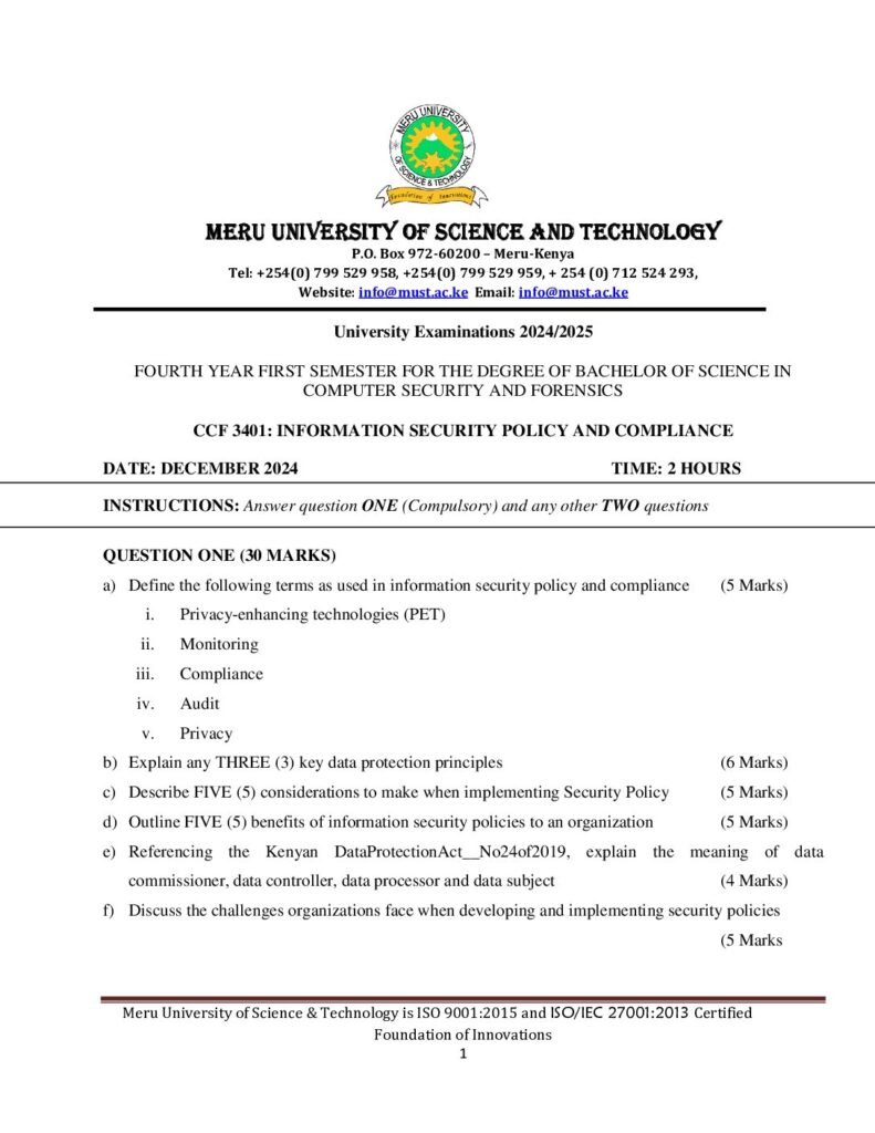 Information Security Policy And Compliance Exam Past Paper Mpya News 1 pdf Download Information Security Policy And Compliance Exam Past Paper