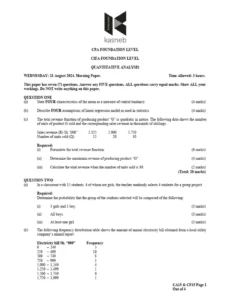 Past Paper on Quantitative Skills I for Revision