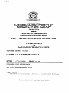 Kiswahili Syntax For Revision