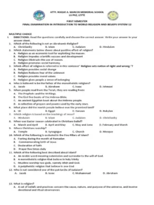 Past Paper On Religion, Technology And Environment For Revision