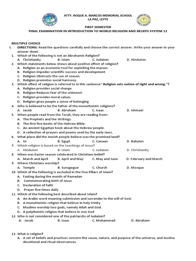 Past Paper On Religion, Technology And Environment For Revision