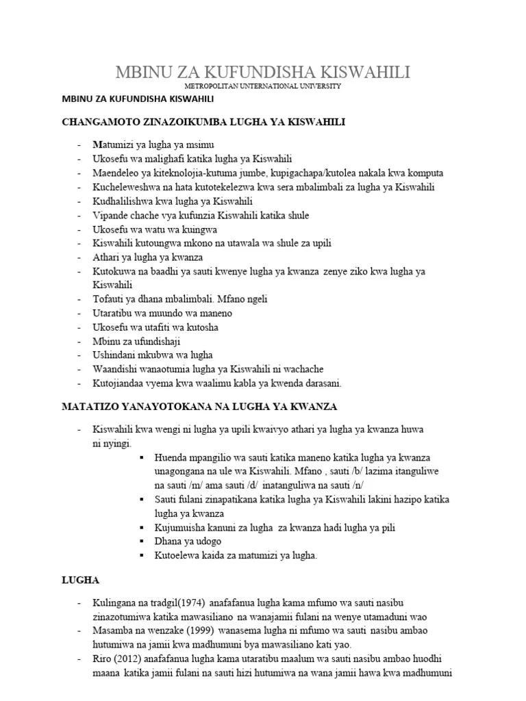 Mbinu Za Kufunza Kiswahili