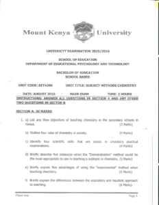 Past Paper On Chemistry Subject Methods For Revision