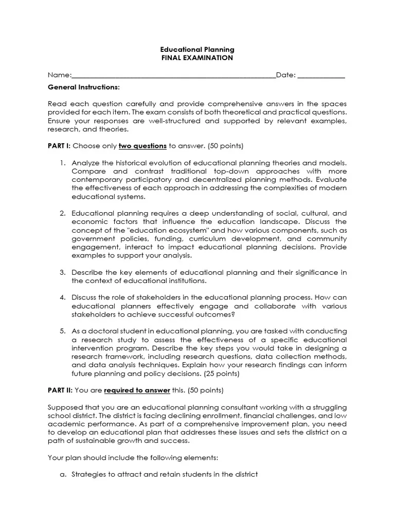 Educational Planning for revision