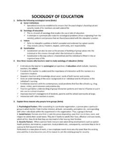 Past paper on Educational Sociology For Revision