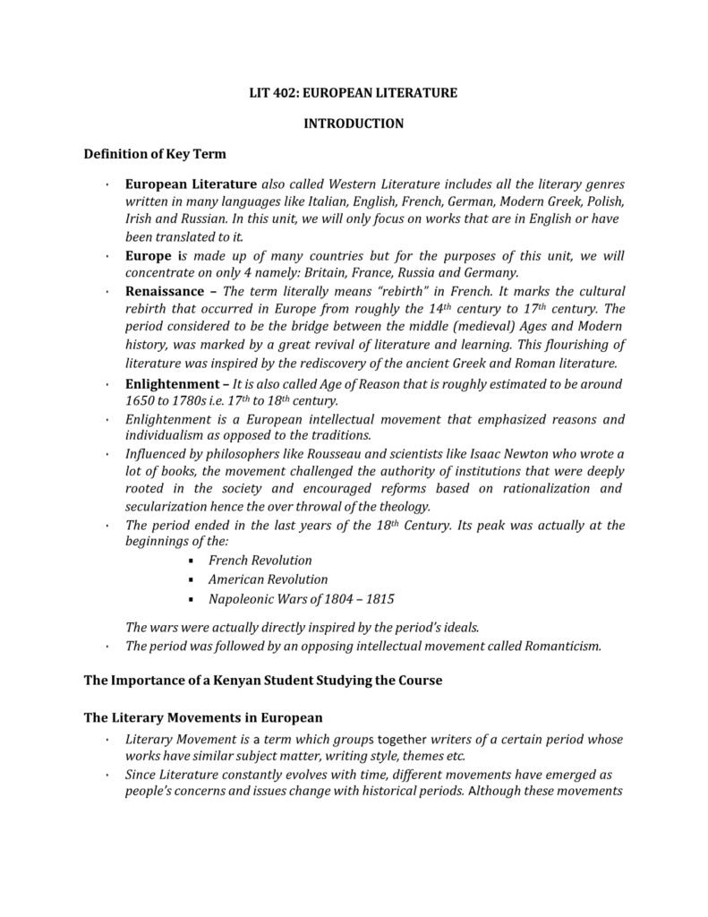 Download Past Paper On European Literature For Revision 20 European Literature for revision