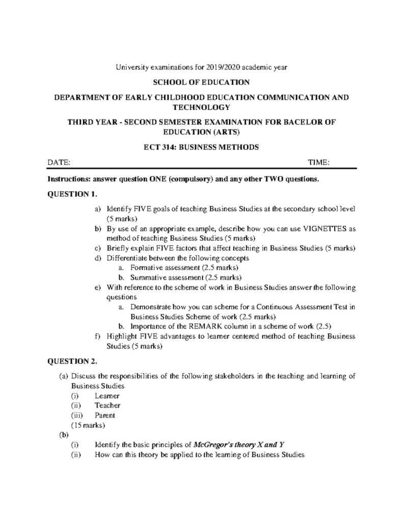 Methods Of Teaching Business Studies