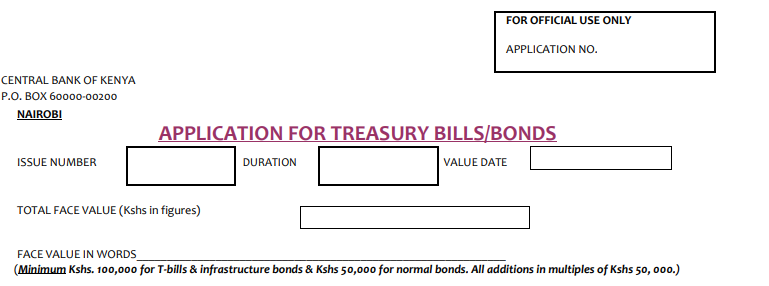 CBK Kenya Application for Treasury Bills/Bond Form