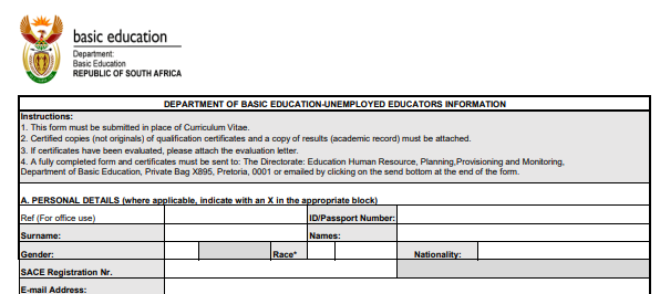 Download the Unemployed Educators' Form South Africa -PDF