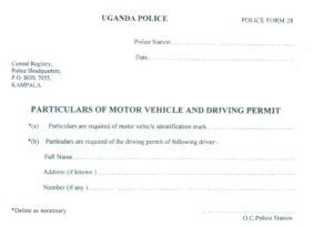 Uganda Particulars of Motor Vehicle and Driving Permit