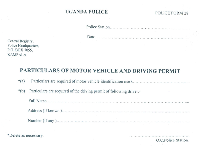 Uganda Particulars of Motor Vehicle and Driving Permit