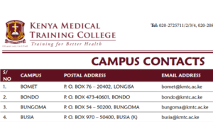 KMTC Campuses, their Emails, Contacts and Location