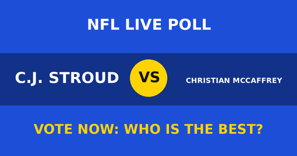 C.J. Stroud vs Christian McCaffrey Live Poll: Vote Now Who Is the Best? 1 C.J. Stroud vs Christian McCaffrey Live Poll: Vote Now Who Is the Best? C.J. Stroud vs Christian McCaffrey live poll