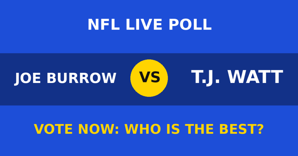 Joe Burrow vs T.J. Watt Live Poll: Vote Now Who Is the Best? 1 Joe Burrow vs T.J. Watt Live Poll: Vote Now Who Is the Best? Joe Burrow vs T.J. Watt live poll