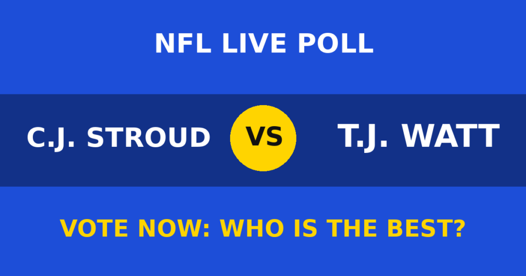 C.J. Stroud vs T.J. Watt Live Poll: Vote Now Who Is the Best? 1 C.J. Stroud vs T.J. Watt Live Poll: Vote Now Who Is the Best? C.J. Stroud vs T.J. Watt live poll