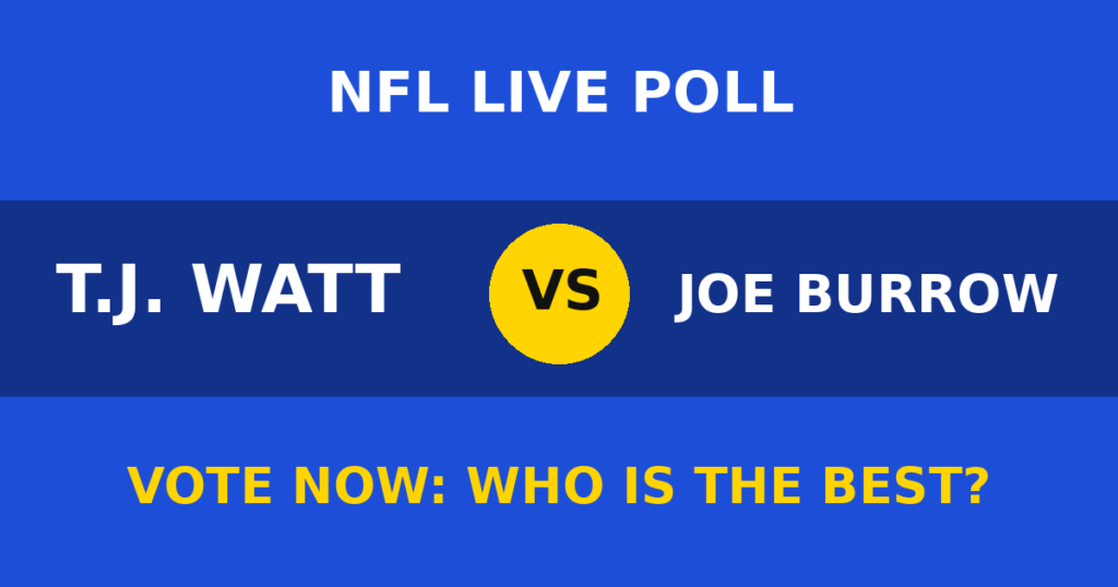 T.J. Watt vs Joe Burrow Live Poll: Vote Now Who Is the Best? 1 T.J. Watt vs Joe Burrow Live Poll: Vote Now Who Is the Best? T.J. Watt vs Joe Burrow live poll