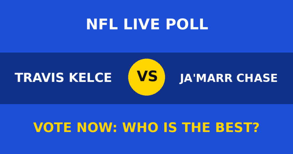 Travis Kelce vs Ja'Marr Chase Live Poll: Vote Now Who Is the Best? 1 Travis Kelce vs Ja'Marr Chase Live Poll: Vote Now Who Is the Best? Travis Kelce vs Ja'Marr Chase live poll
