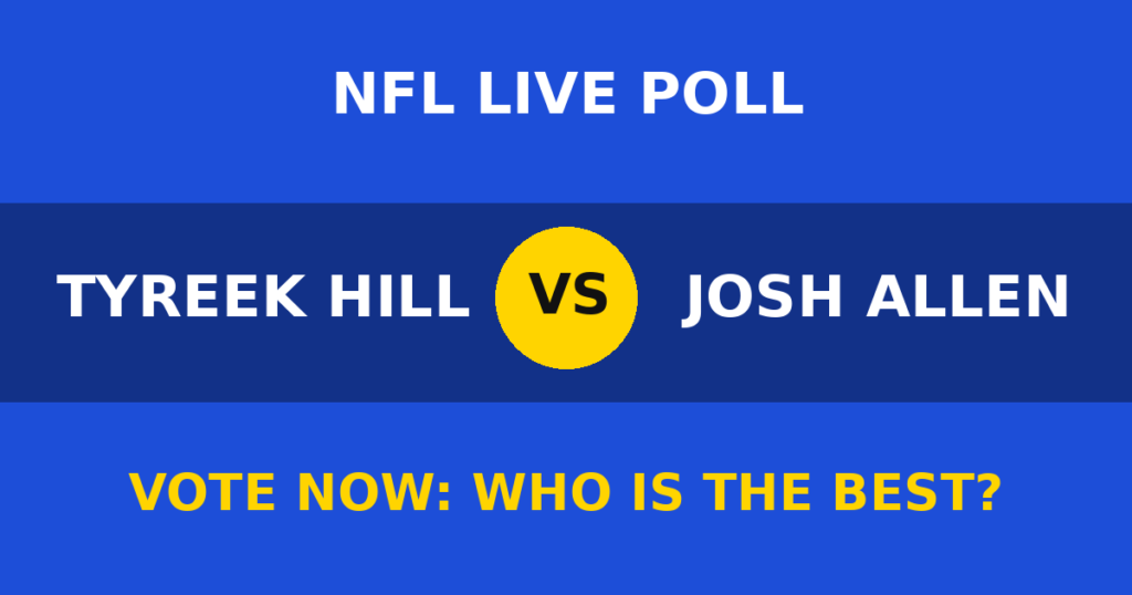 Tyreek Hill vs Josh Allen Live Poll: Vote Now Who Is the Best? 1 Tyreek Hill vs Josh Allen Live Poll: Vote Now Who Is the Best? Tyreek Hill vs Josh Allen live poll