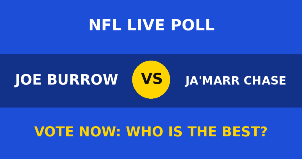Joe Burrow vs Ja'Marr Chase Live Poll: Vote Now Who Is the Best? 1 Joe Burrow vs Ja'Marr Chase Live Poll: Vote Now Who Is the Best? Joe Burrow vs Ja'Marr Chase live poll