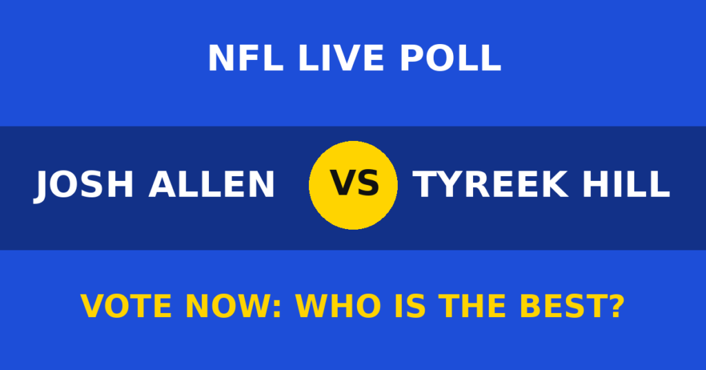 Josh Allen vs Tyreek Hill Live Poll: Vote Now Who Is the Best? 1 Josh Allen vs Tyreek Hill Live Poll: Vote Now Who Is the Best? Josh Allen vs Tyreek Hill live poll