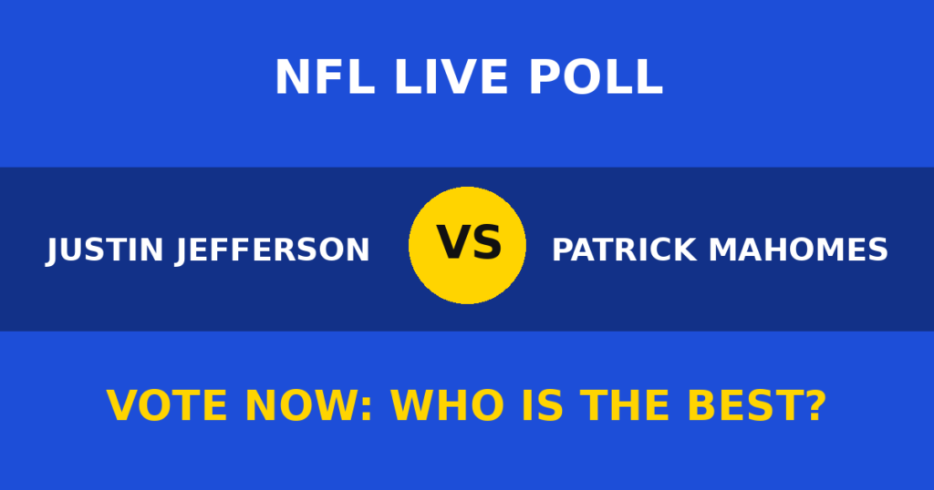 Justin Jefferson vs Patrick Mahomes Live Poll: Vote Now Who Is the Best? 1 Justin Jefferson vs Patrick Mahomes Live Poll: Vote Now Who Is the Best? Justin Jefferson vs Patrick Mahomes live poll