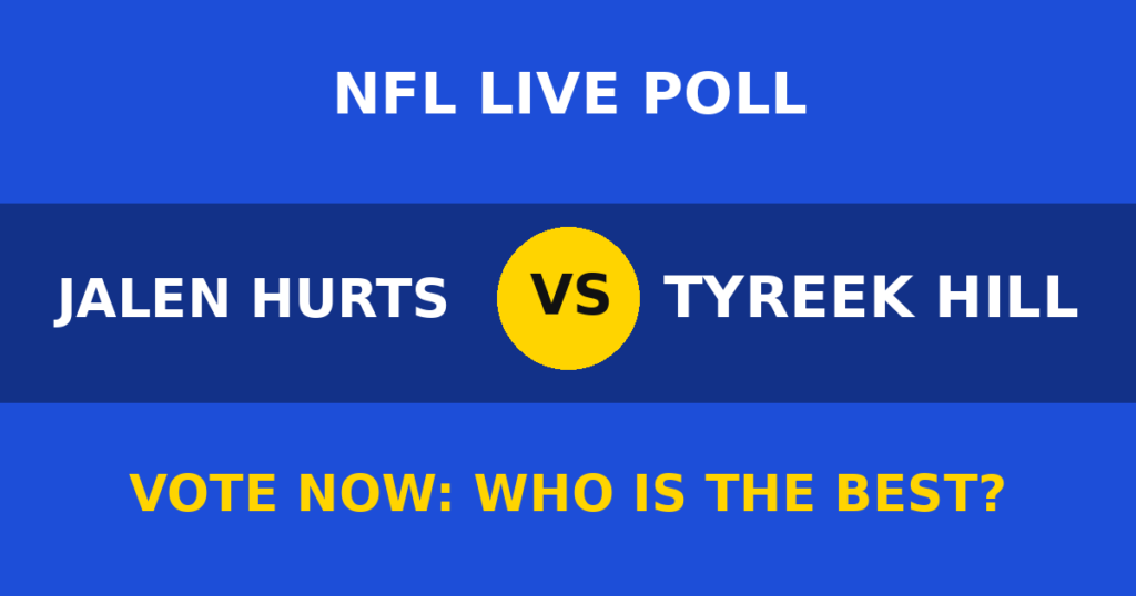 Jalen Hurts vs Tyreek Hill Live Poll: Vote Now Who Is the Best? 1 Jalen Hurts vs Tyreek Hill Live Poll: Vote Now Who Is the Best? Jalen Hurts vs Tyreek Hill live poll