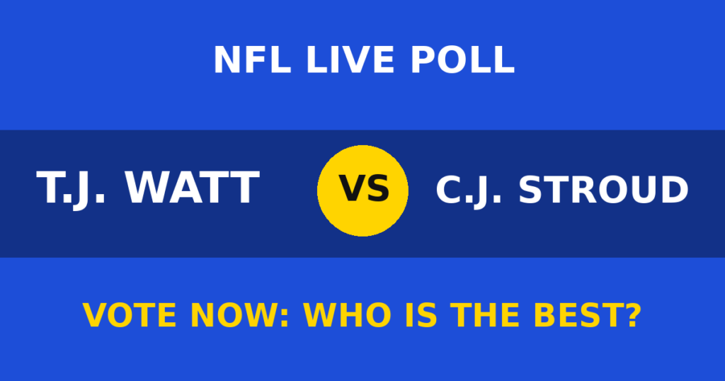 T.J. Watt vs C.J. Stroud Live Poll: Vote Now Who Is the Best? 1 T.J. Watt vs C.J. Stroud Live Poll: Vote Now Who Is the Best? T.J. Watt vs C.J. Stroud live poll