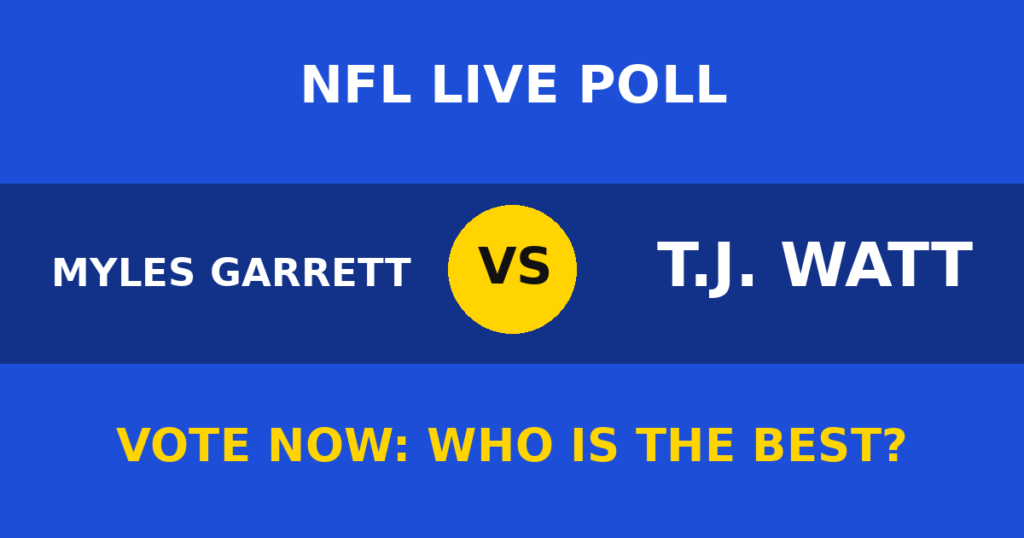 Myles Garrett vs T.J. Watt Live Poll: Vote Now Who Is the Best? 1 Myles Garrett vs T.J. Watt Live Poll: Vote Now Who Is the Best? Myles Garrett vs T.J. Watt live poll