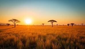 Golden Hour Light On Acacia Trees Kenyan Savannah